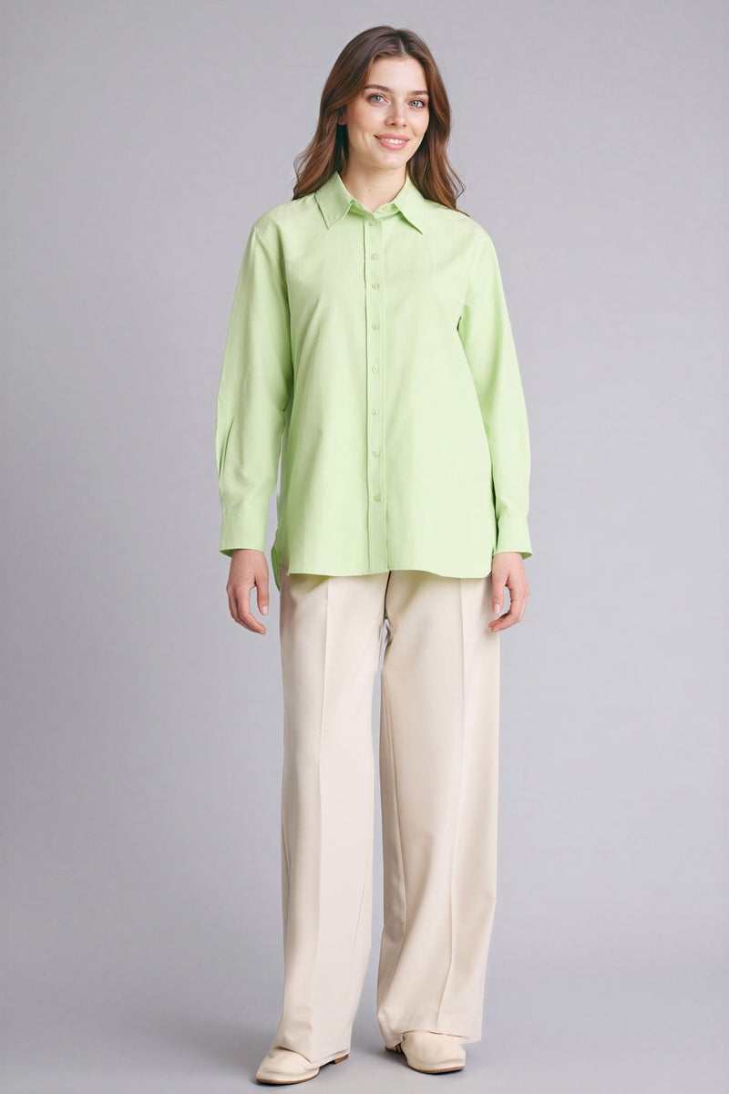 DeFacto Green Woman Regular Fit Poplin Long Sleeve Tunic Casual - Image 2